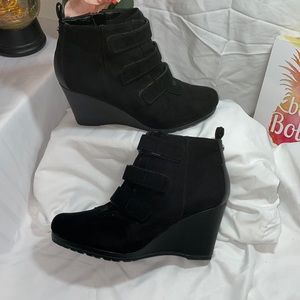 Dana Buchman Preston wedge suede strap zipper wedge booties